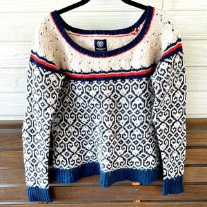 American Eagle Alpaca Wool Blend Nordic Sweater Fair Isle Knit Navy Cream